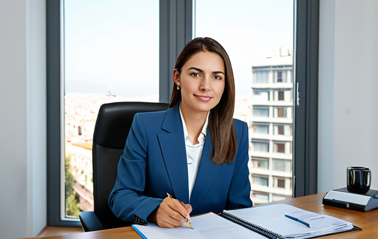 Businesswoman in Office** "A professional businesswoman in a modest business suit, sitting at a desk in a modern office, fully clothed, appropriate attire, safe for work, perfect anatomy, natural proportions, professional photography, high quality. Consider a bright and airy office setting, perhaps with a view of Madrid or Barcelona." **