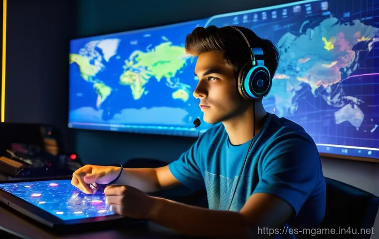 모바일게임 유튜버 추천 - **Prompt:** A young, focused male gamer, late teens to early twenties, wearing a casual t-shirt and ...