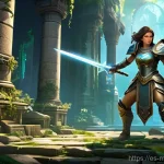 Home 22 모바일게임 PvE 모드 분석 - **Prompt: "A dynamic, high-fidelity mobile game screenshot depicting a fully clothed, agile female w...
