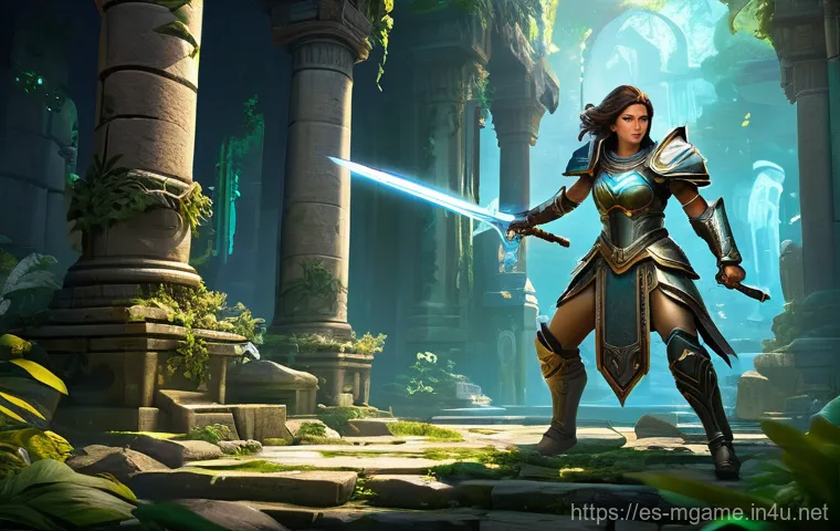 모바일게임 PvE 모드 분석 - **Prompt: "A dynamic, high-fidelity mobile game screenshot depicting a fully clothed, agile female w...